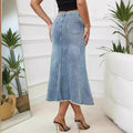 Fashion cross-border women's clothing  high waist denim skirt street casual a-line mopping raw edge denim skirt