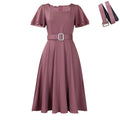 C8629  women's fashion  flared sleeve square neck high waist solid color elegant cross-border european and american dress