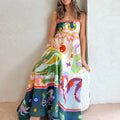cross-border e-commerce european and american women's clothing: new summer collection - loose-fit art print off-shoulder high-waisted cami dress