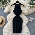 Korean style sleeveless beaded round neck dress - women's summer high waist slim fit bodycon a-line skirt - commute outfit