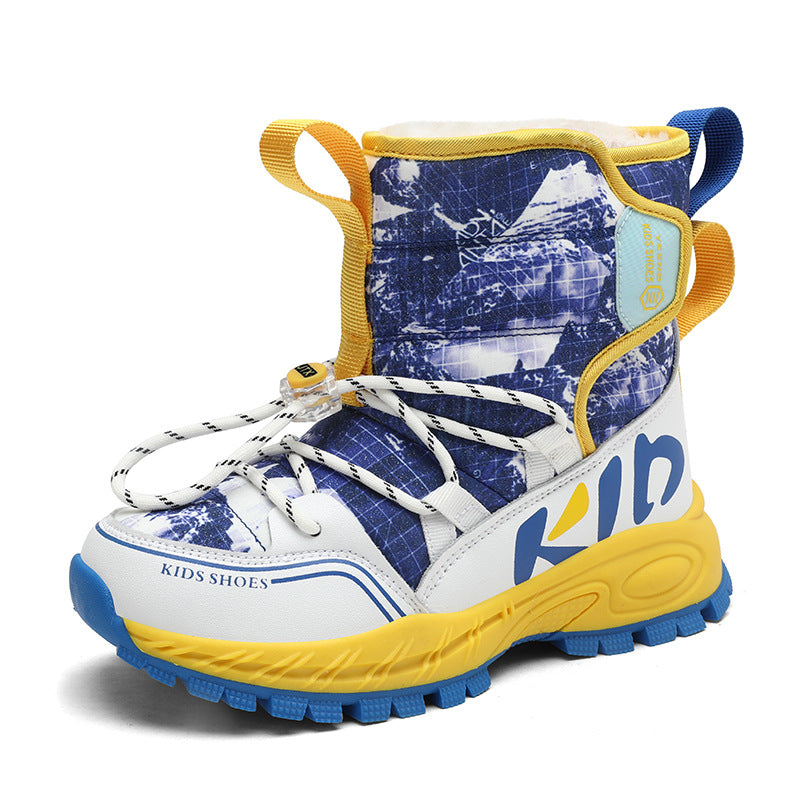 Children's snow boots winter new middle-aged and older children's outdoor velvet thermal cotton shoes high-top boys' Jinjiang boots