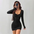 Tk cross-border american chic sexy ruffle-trimmed long sleeve mini dress - directly sourced for hot european and american girls