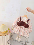 Trendy floral vest dress for baby girls - korean style, chic two-piece look, princess style dress - new autumn  collection