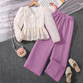 Export children's clothing springnew arrivalfashionsweetelegantv necklace hook flower long sleevestopspantsgirlsuit