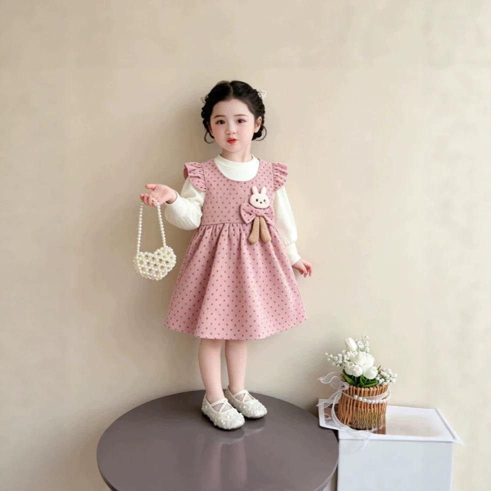Girls' dress - spring/autumn  new collection - korean style polka dot princess dress with bunny long sleeves