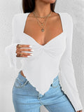 export women's t-shirt vacation v-neck bell sleeves waist asymmetricalknittinglong sleeves t-shirt tops