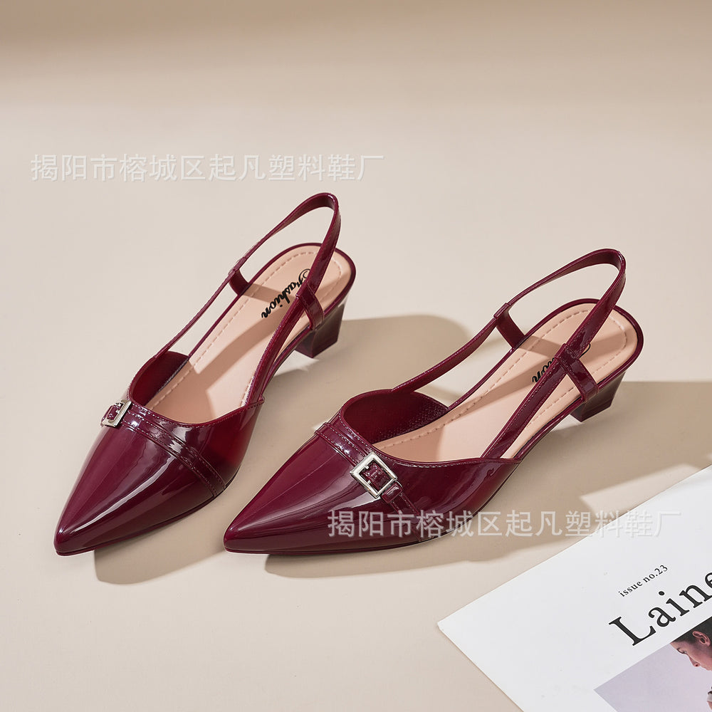 Toe-cap sandals new arrival2026summerfashion glossy pointed toe sandals outwear high heels women's toe-cap back hollow sandals