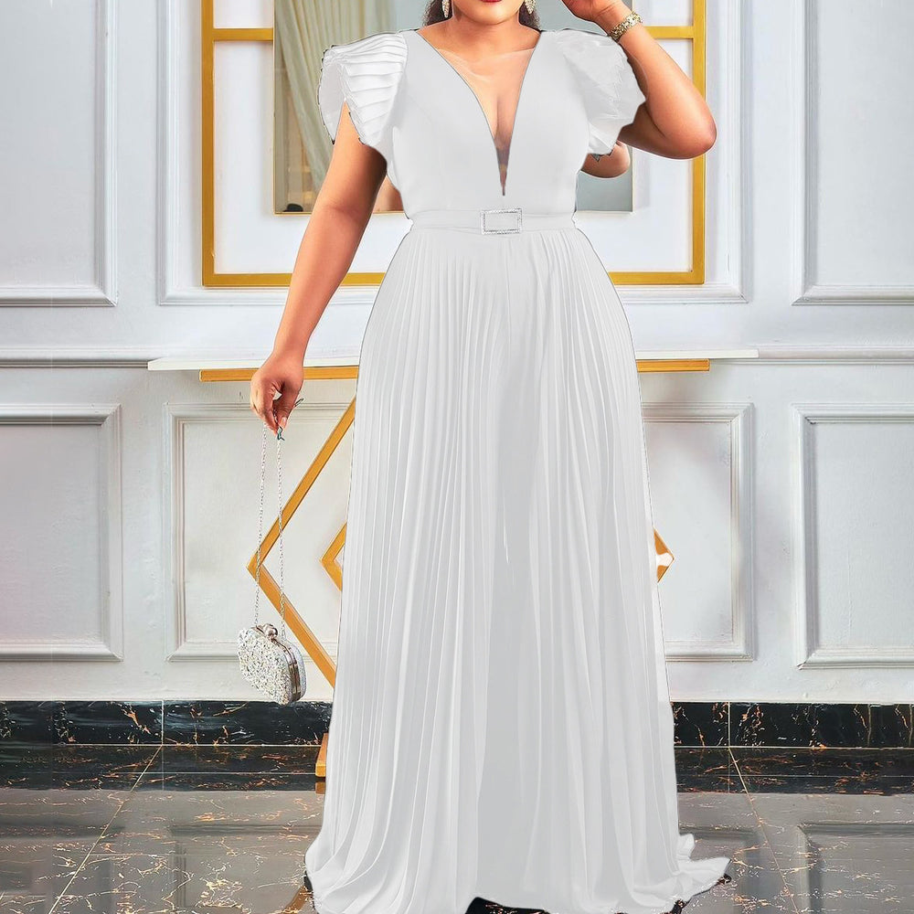C8452 in stock  summer new  foreign trade plus size women's mesh patchwork pleated cross-border jumpsuit