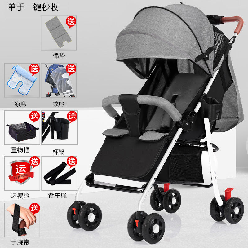 Baby stroller - lightweight, foldable, reclining, four-wheel pushchair for infants and toddlers - one-click folding - dropshipping available