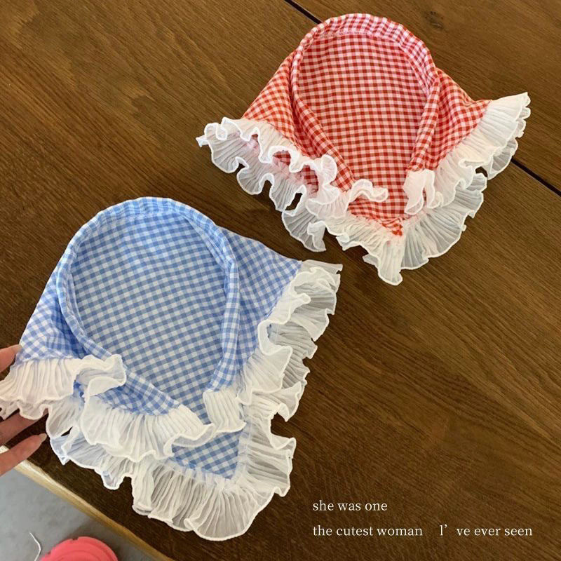 Blue and white lace headband and headscarf all-in-onefrench triangle scarf head scarf square hat hat pastoral style zhou ye same style hair accessories for women