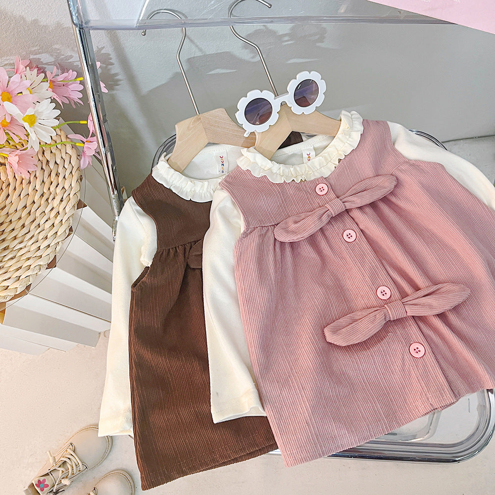 Girls' korean style outfit set - new spring  collection: stylish lace trim undershirt, vest, and casual wide-leg pants for kids