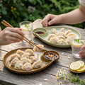 Japanese style stylish ceramic dumpling plate for home dinner plate with dipping grids divided plate restaurant clay thread dumplings