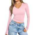 european and american style v-neck slim-fit long sleeve t-shirt - women's inner layering top - figure-hugging milk silk base layer