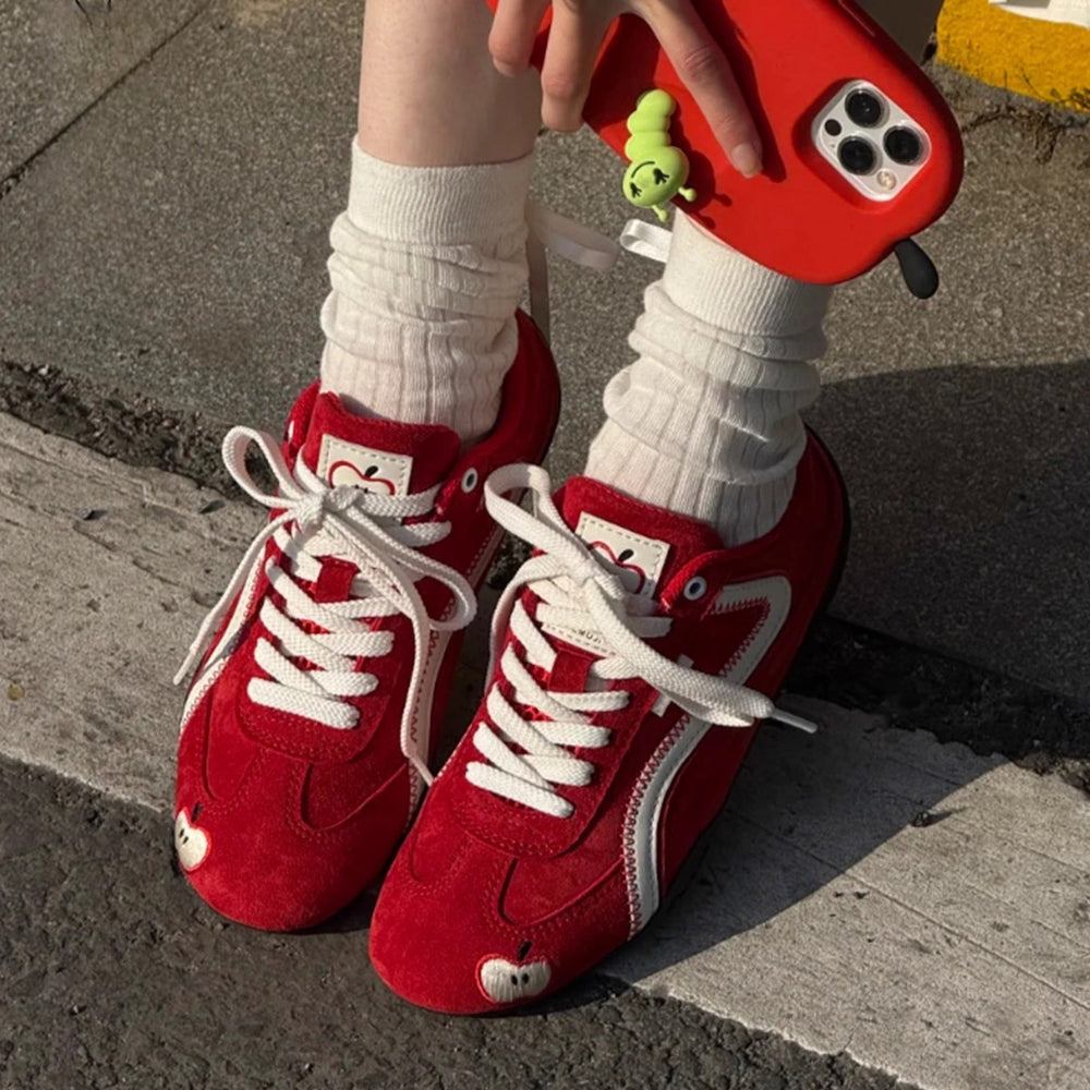 2026 spring/summer red retro german army trainers (gats) - versatile color block lace-up casual sneakers - women's lightweight platform agnes shoes
