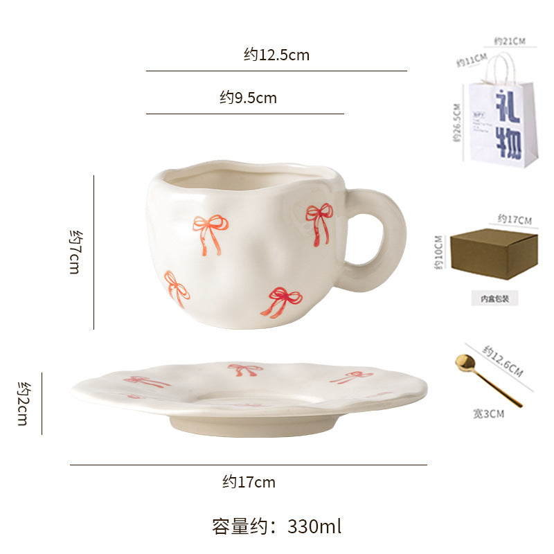 Ins small clear hand-painted ceramic asymmetrical cup and saucer stylishniche style girls ceramic afternoon tea milk coffee cup