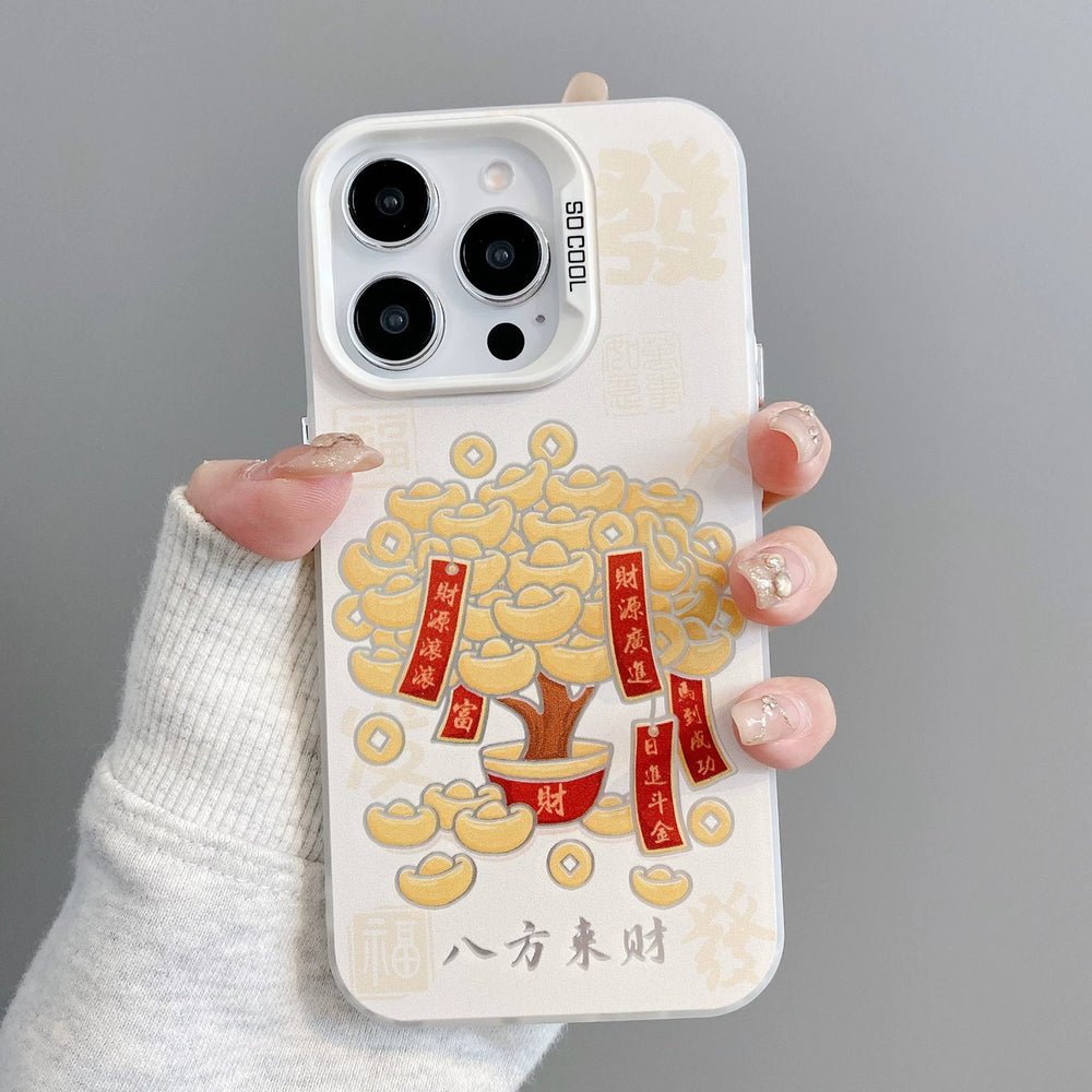 Money tree yuanbao copper coin couplet suitable for apple 17 mobile phone case bafang lai cai chinese style iphone18 protective case