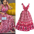 Frenchretrotie back suspender dresssummer women's sense of designniche style waist slimming look large swing floral long skirt