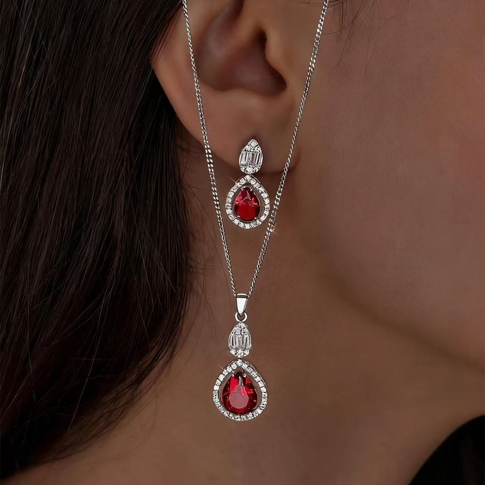 hot-selling stylishfashion water drop pendant necklace for women sweetelegantclassy sense diamond-encrusted bridal jewelry set