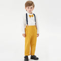 Autumn new korean style boys' outfit: long-sleeved stand collar white shirt and suspender pants, gentleman's two-piece set for kids