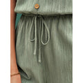 Women's knotted rope strap v-neck bodysuit sleeveless button-front tie waist short jumpsuit with pockets for beach
