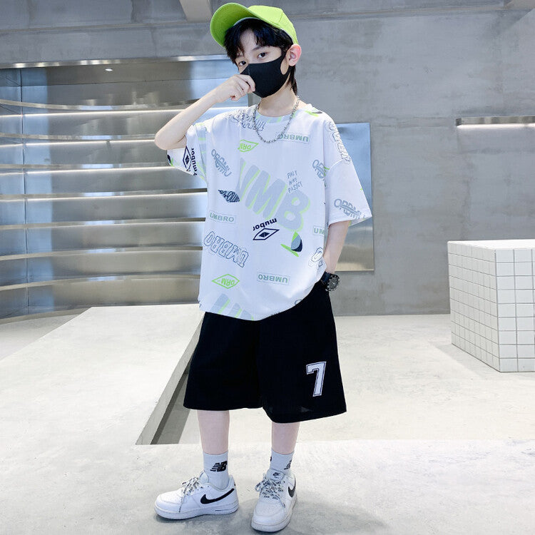 Boys' summer outfit set:  new arrival - lightweight, sporty, and stylish for older boys. cool and trendy summer wear