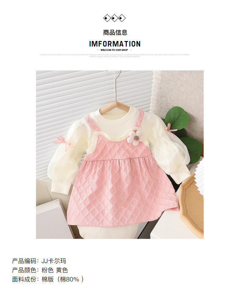 Girls' korean style dress  new fashionable toddler girl bubble sleeve princess dress spring and autumn long sleeve dress