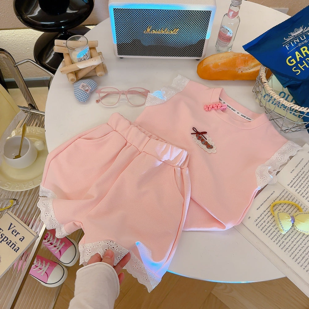 Girls' summer outfit: stylish baby set,  new summer collection, kids' lace sleeveless tank top and shorts two-piece set - wholesale