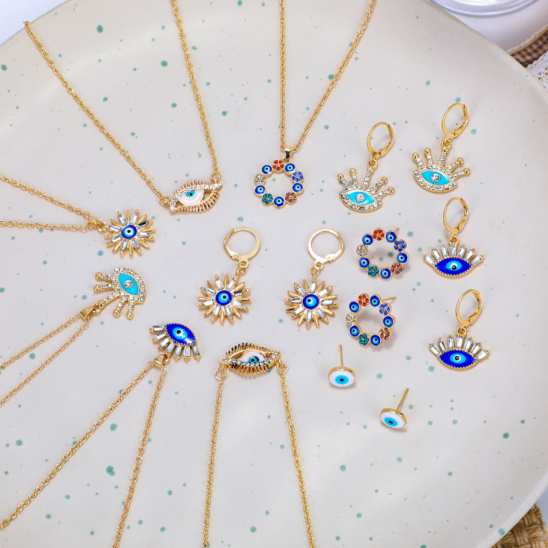 Wholesale necklaces, cross-border earrings, necklace sets, fashion electroplated devil's eye jewelry, punk style accessories, women's accessories
