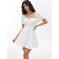 Amazon fashion puff sleeve tie back square neck dress women's  summer new cute silm skirt