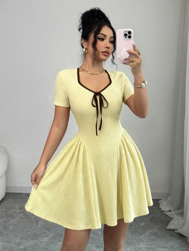 gentle style elegant mini dress summer new plus size french lace patchwork design knitted dress for women