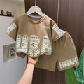 Boys' summer cool & stylish short-sleeve outfit:  new summer collection - trendy two-piece set for kids, featuring lettering and a casual, stylish look