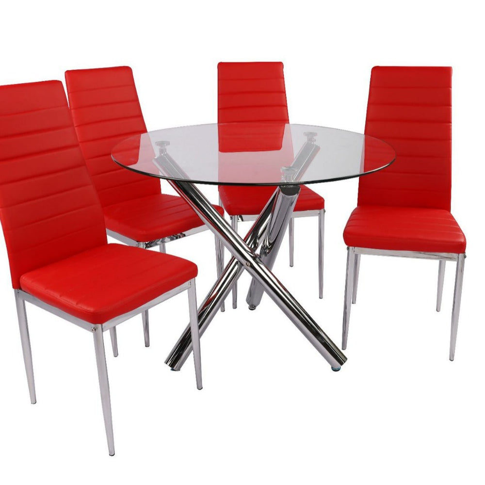 Tempered glass dining table - modern luxury design, perfect for home or business use. includes dining table and chair set