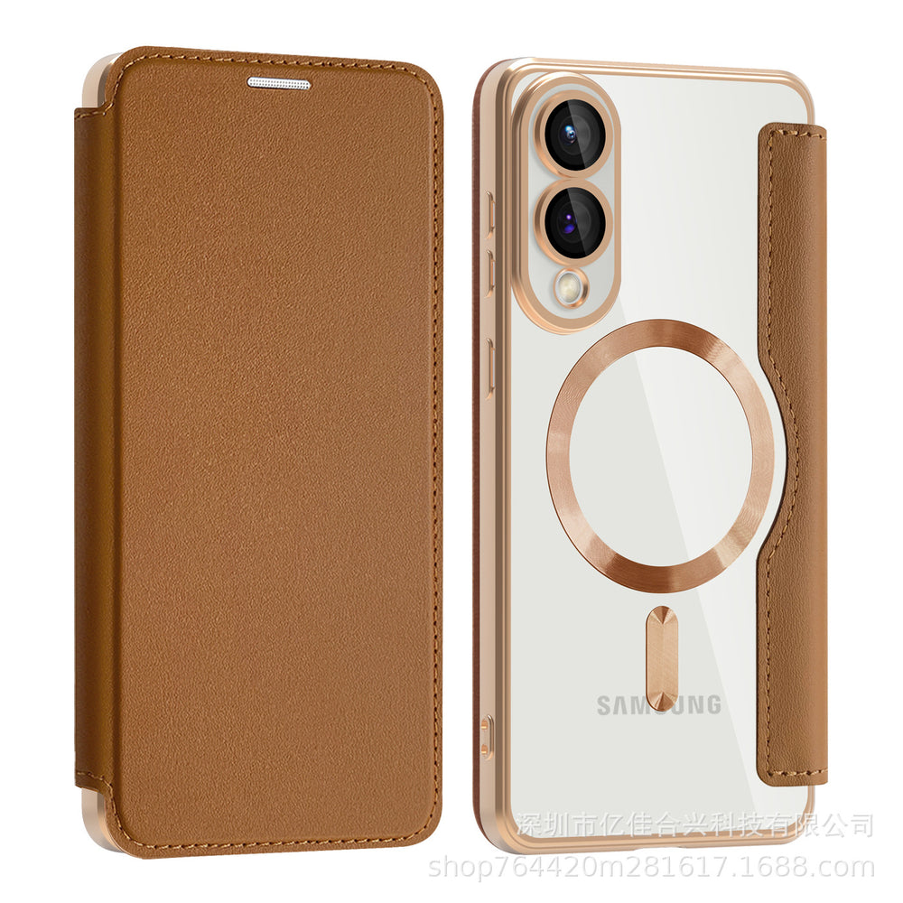 Suitable for samsung s26plus business flip gold shield magnetic leather case s23 mobile phone case s24ultra sheath a07