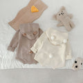Korean style baby romper - autumn cute pom-pom bear knit hooded bodysuit (036)