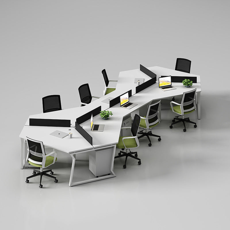 Office workstation desk set - creative 3-person irregular shaped desk and chair combination for multiple employees