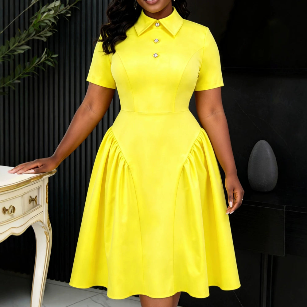 Summer vacation new fashion decorative button dress a-line high waist slimming casual solid color dress