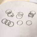 Wholesale bowknot rings: european and american cross-border accessories, women's ins-style niche high-end diamond 10-piece silver jewelry set