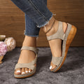 foreign trade new arrival wedge thick-soled sandals for women cross-border large size one-piece strap fish mouth velcro beach sandals
