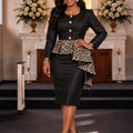Autumn new arrivals: fashion leopard print church dress set - elegant satin crew neck irregular ruffle two-piece outfit