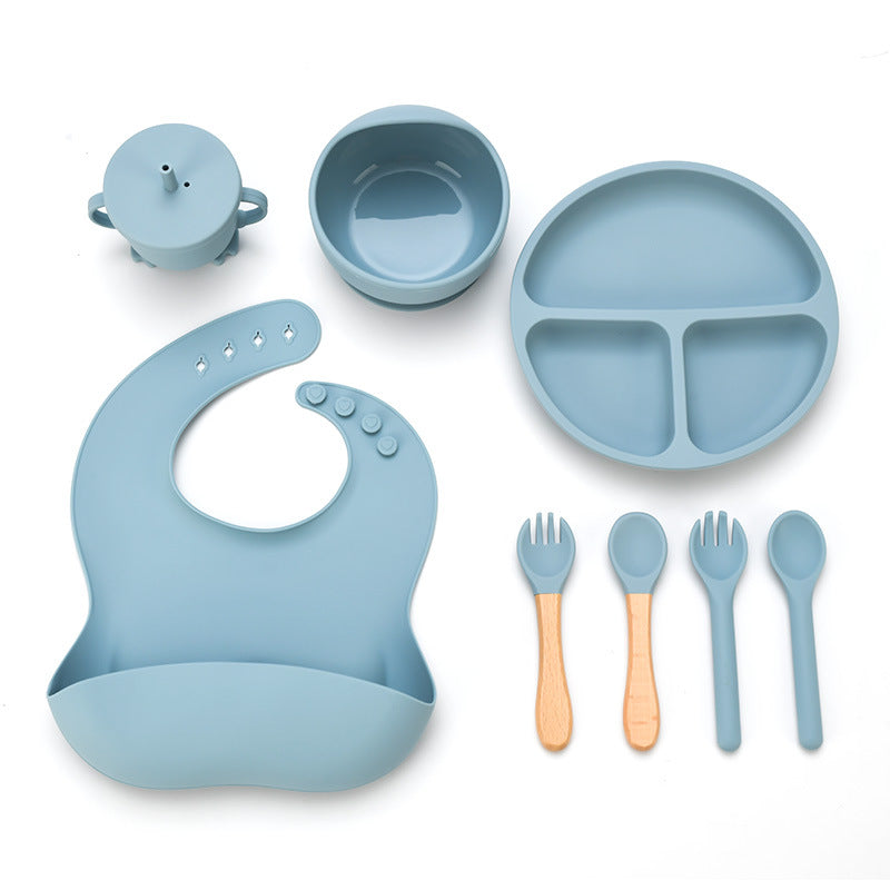 Cross-border new product baby silicone tableware set complementary food eight-piece set food grade infant complementary food silicone tableware