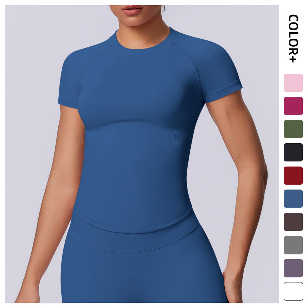 new arrival seamless tight short-sleeved t-shirt yoga wear high elastic sweat-absorbent hip-length short-sleeved running fitness tops for women