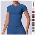 new arrival seamless tight short-sleeved t-shirt yoga wear high elastic sweat-absorbent hip-length short-sleeved running fitness tops for women