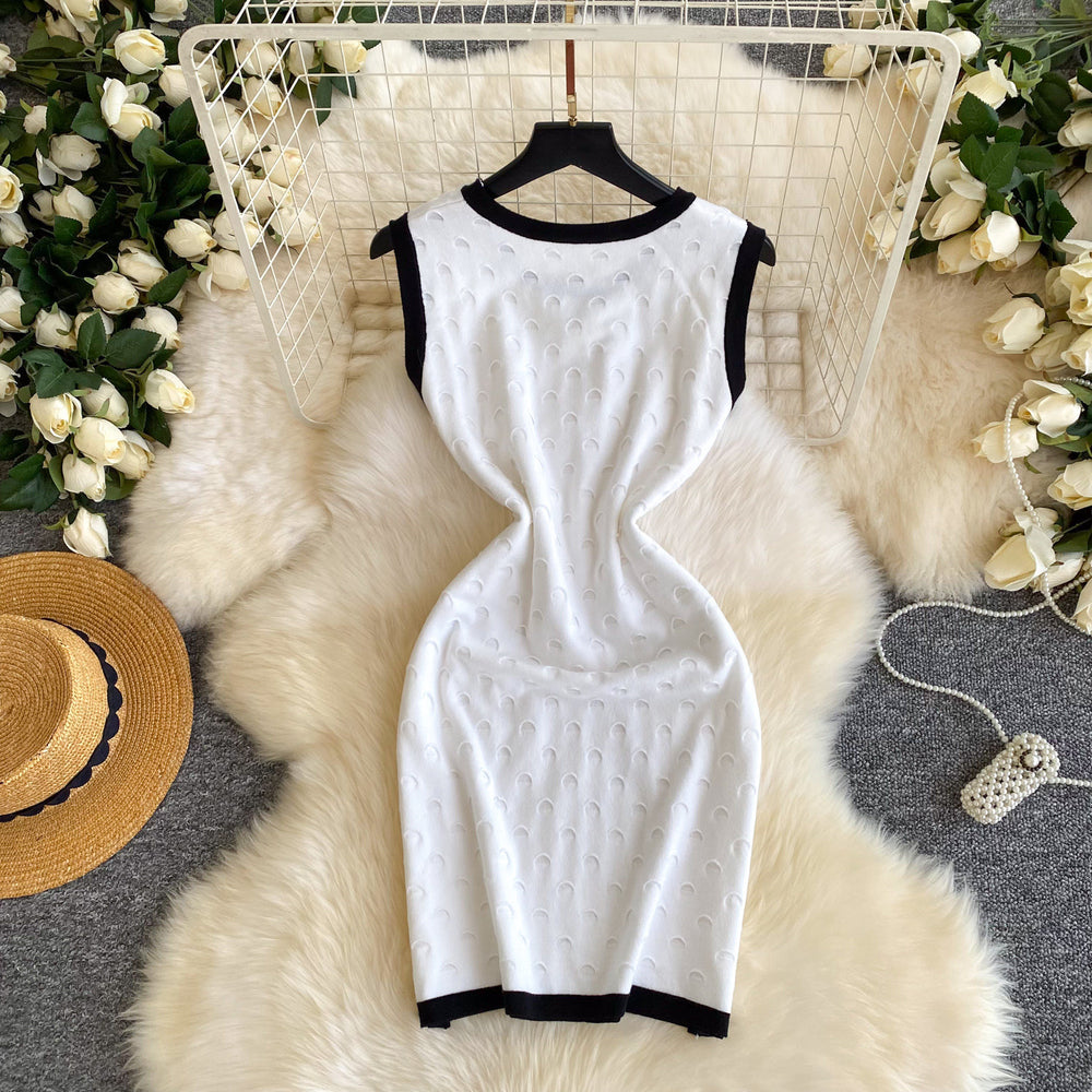 Xiaoxiangfeng stereo flower sleeveless knittingdress female summernew arrival silmslimming look a-line skirt classy sense