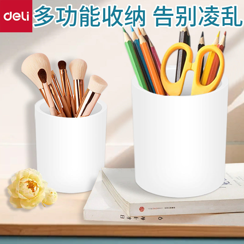 Deli NS023 round pen holder simple and fashionable high school student office desktop stationery storage pencil case wholesale