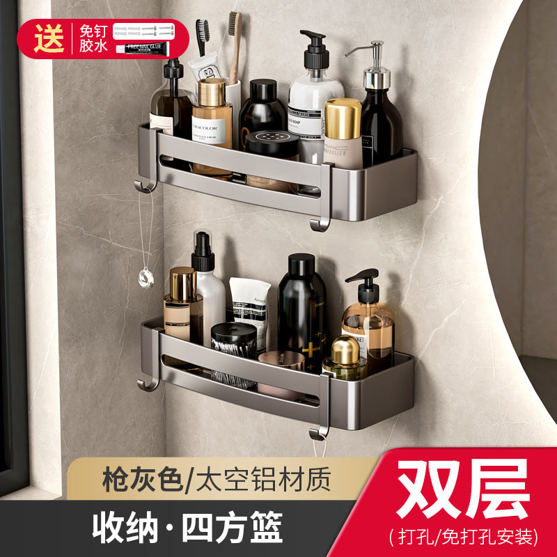 Gunmetal towel rack, foldable bath towel holder, no-drill bathroom toilet storage shelf, wall-mounted organizer