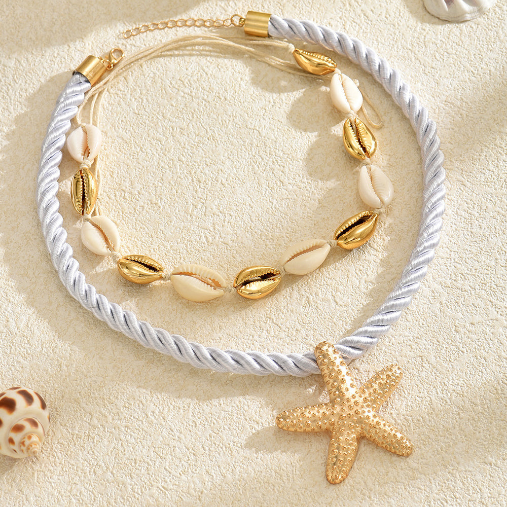 Gold necklace wholesale european and american exaggerated beach style alloy accessories handmade shell starfish necklace jewelry women's clavicle chain