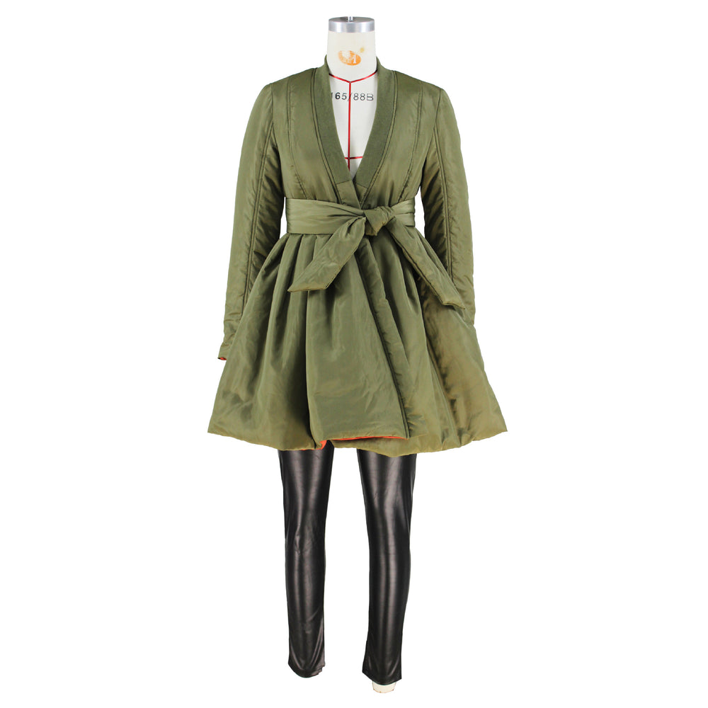 e-commerce source factory: trendy, youthful, color-blocked pleated babydoll midi-length cotton-padded jacket