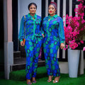 new african cross-border fashion: printed long-sleeve shirt and elastic waist pants casual set - basic women's apparel