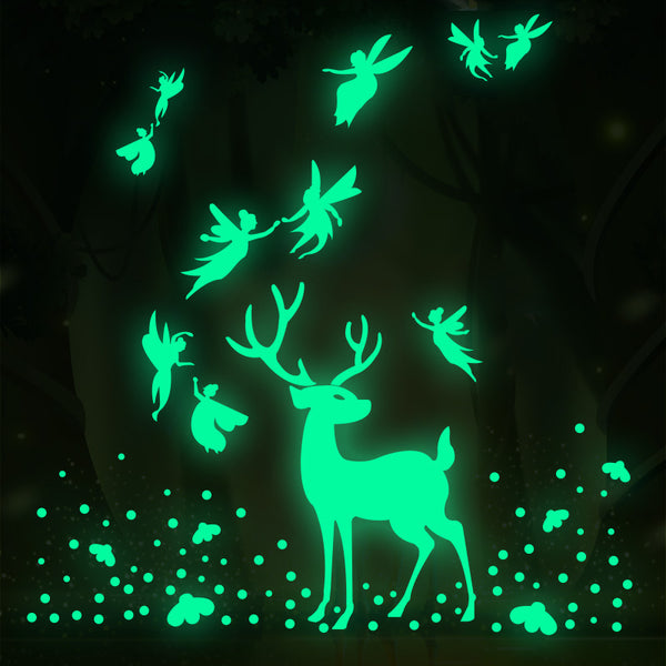 YG1011 Starry Sky Deer Fairy Luminous Sticker Children's Room Creative Luminous Polka Dot Wall Sticker Living Room Bedroom Creative Sticker