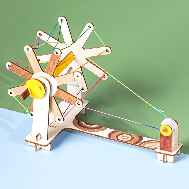 Science and technology small production spinning wheel handmade DIY wood science experiment teaching aids small invention children's student material package